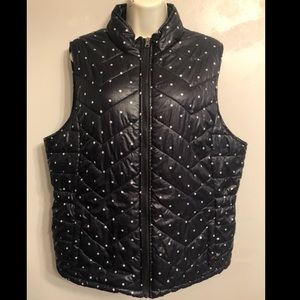 Black Puffer Vest with White Polka Dots